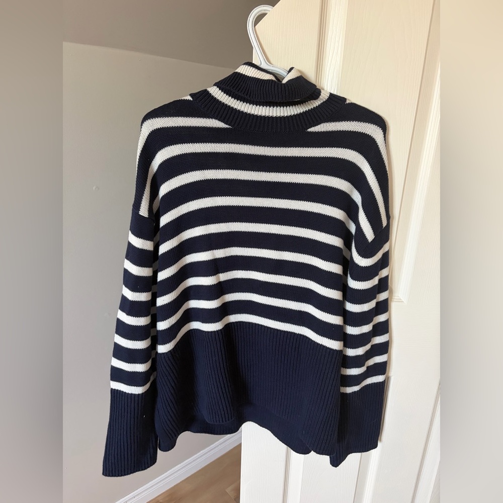 GAP Navy and Cream Striped Turtleneck Sweater